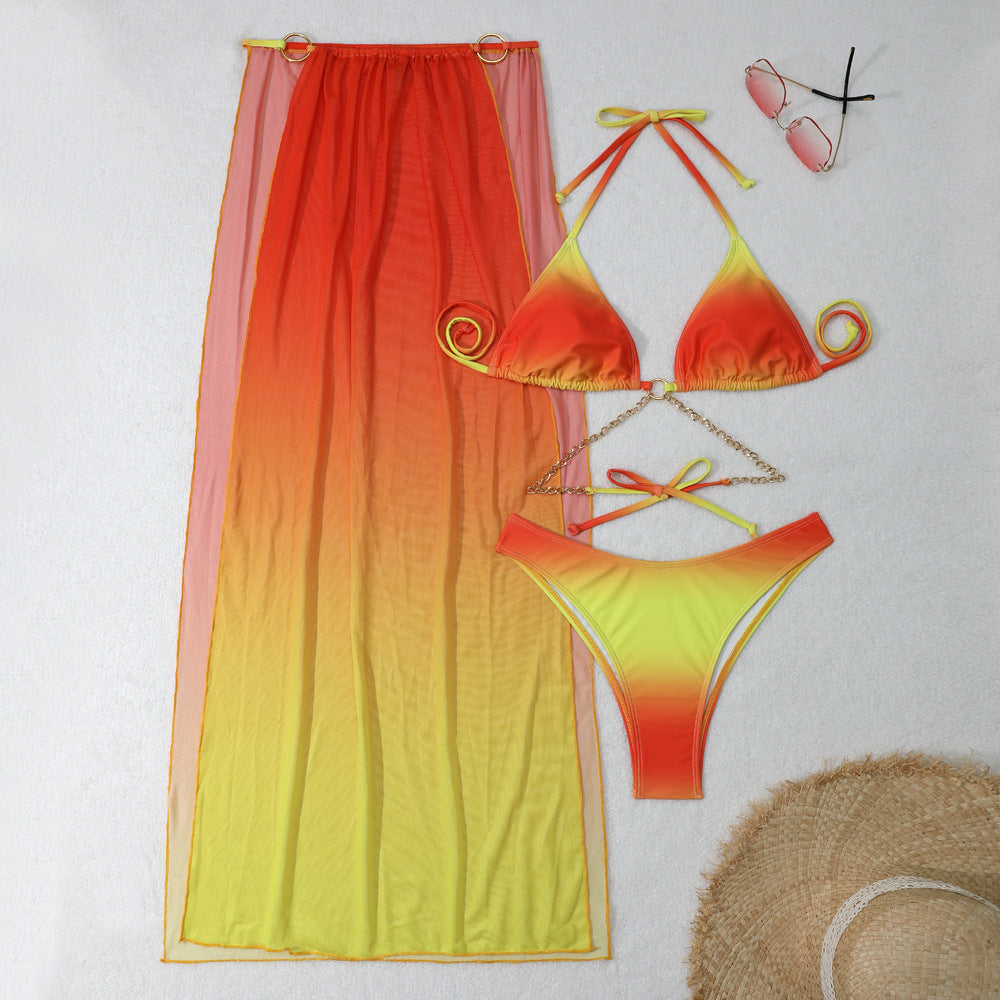 Gradient Mesh Maxi Dress Drawstring Banded Bikini Bikini Three Piece Swimsuit Bella Mia